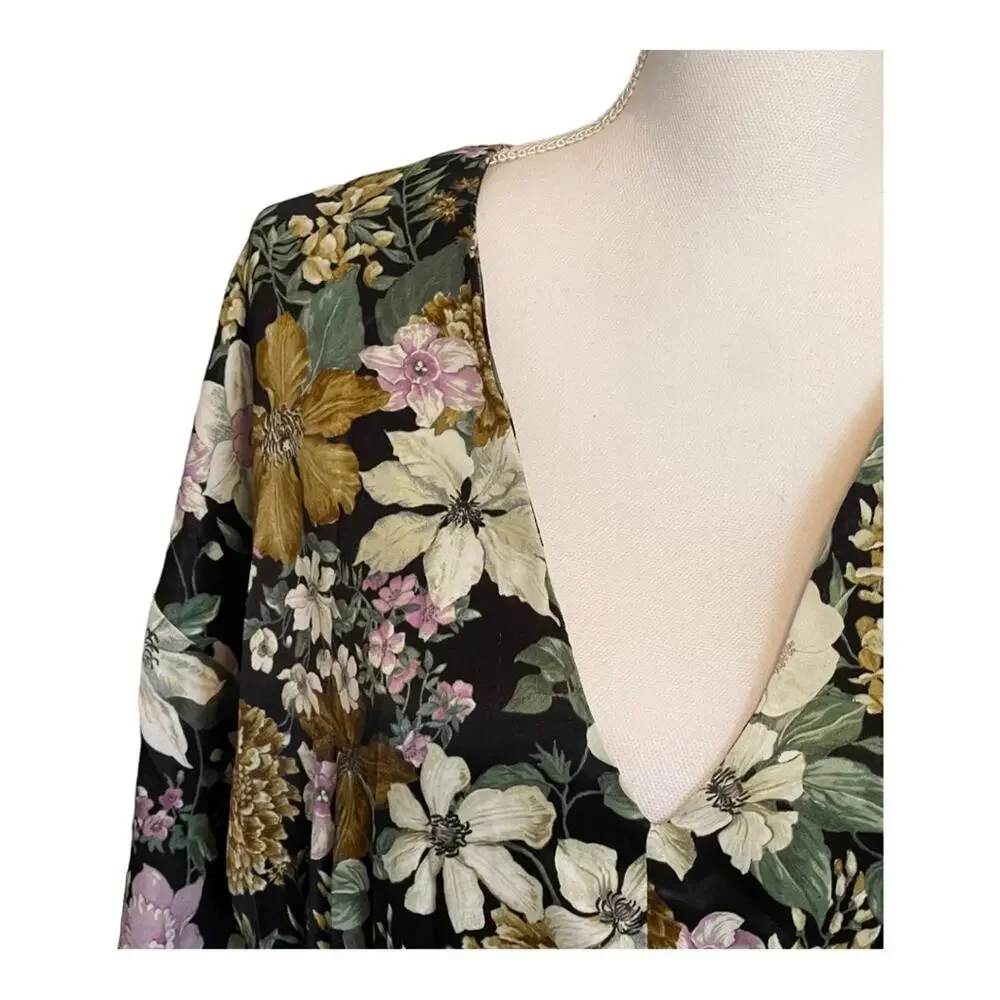 Asos Edition V Neck Oversized Midi Dress Drawstring Waist Floral Print Size 6